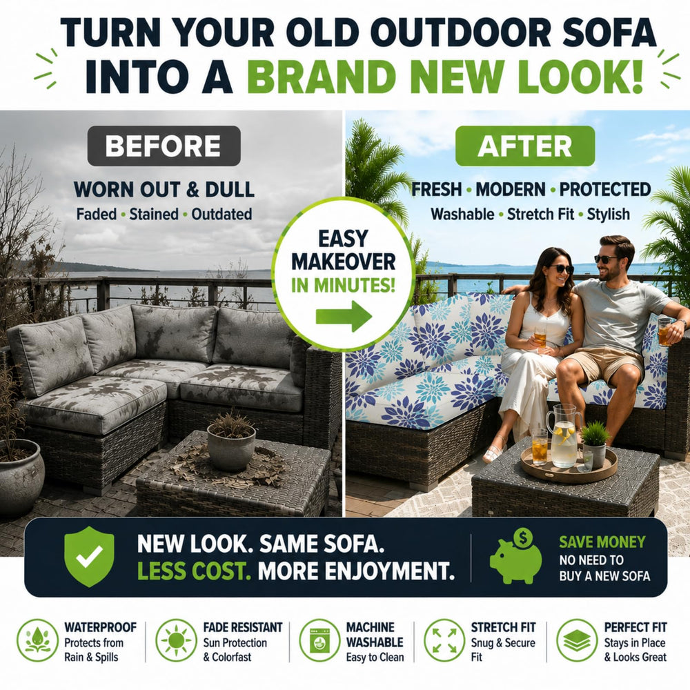 BIETYONE patio sofa with fitted cushion cover demonstrating refreshed look and protection