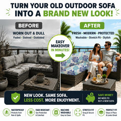 BIETYONE patio sofa with fitted cushion cover demonstrating refreshed look and protection