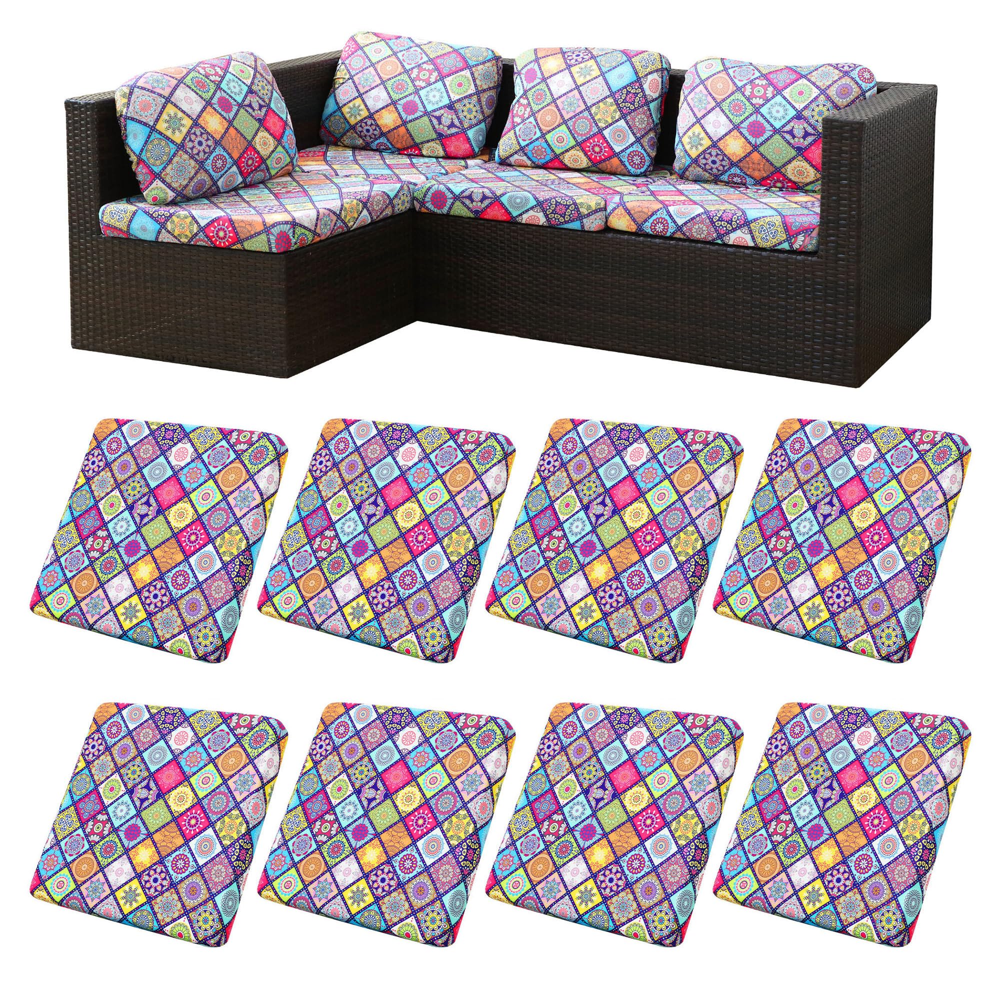 BIETYONE front view of eight cushion covers showing coordinated set and convenience
