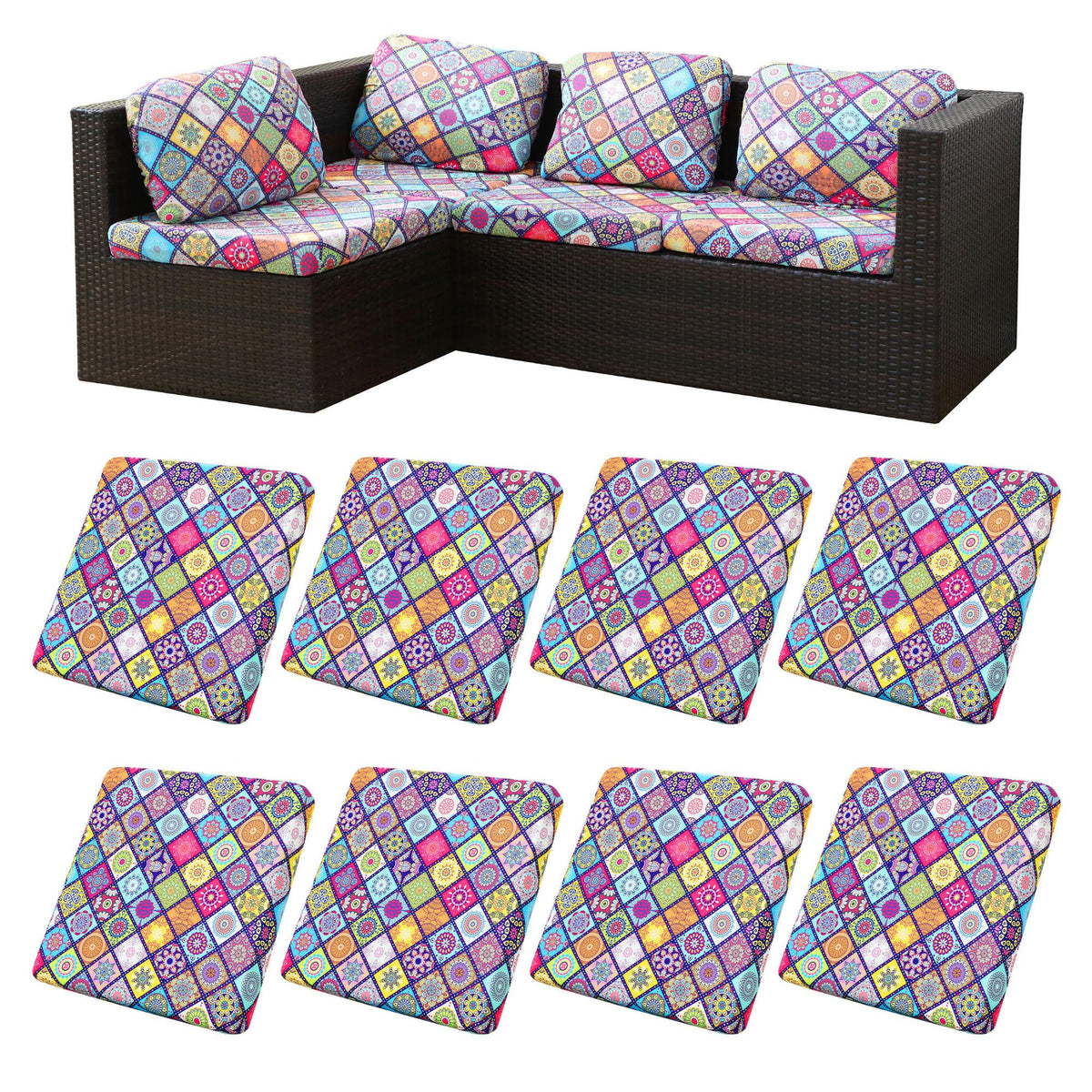 BIETYONE front view of eight cushion covers showing coordinated set and convenience