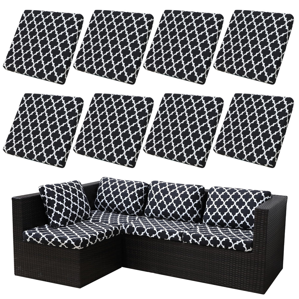 BIETYONE front view of eight cushion covers showing complete set and colors
