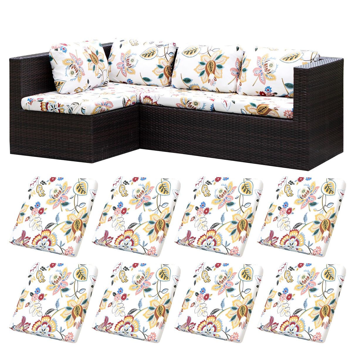 BIETYONE front packaging showing eight outdoor cushion covers and contents benefit protection