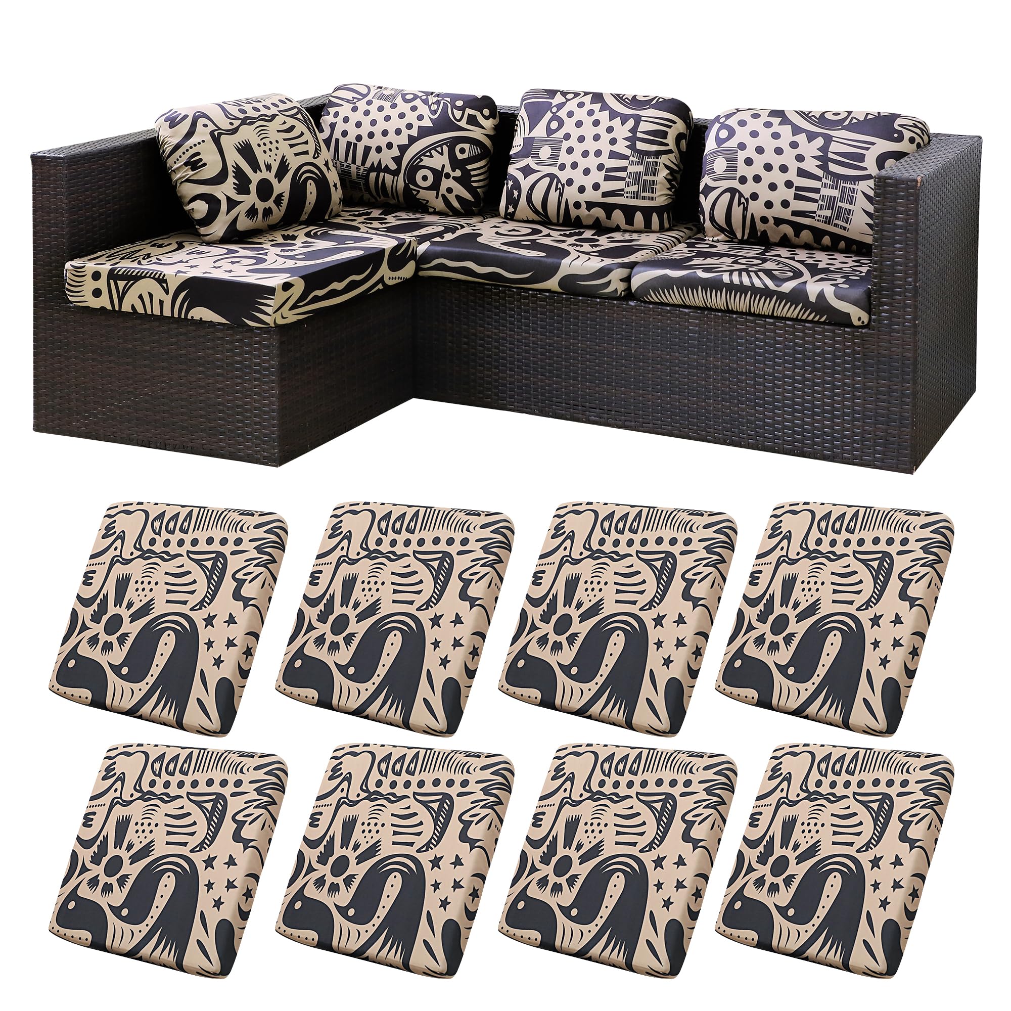 BIETYONE front view of eight cushion covers showing full set and colors, protects patio cushions