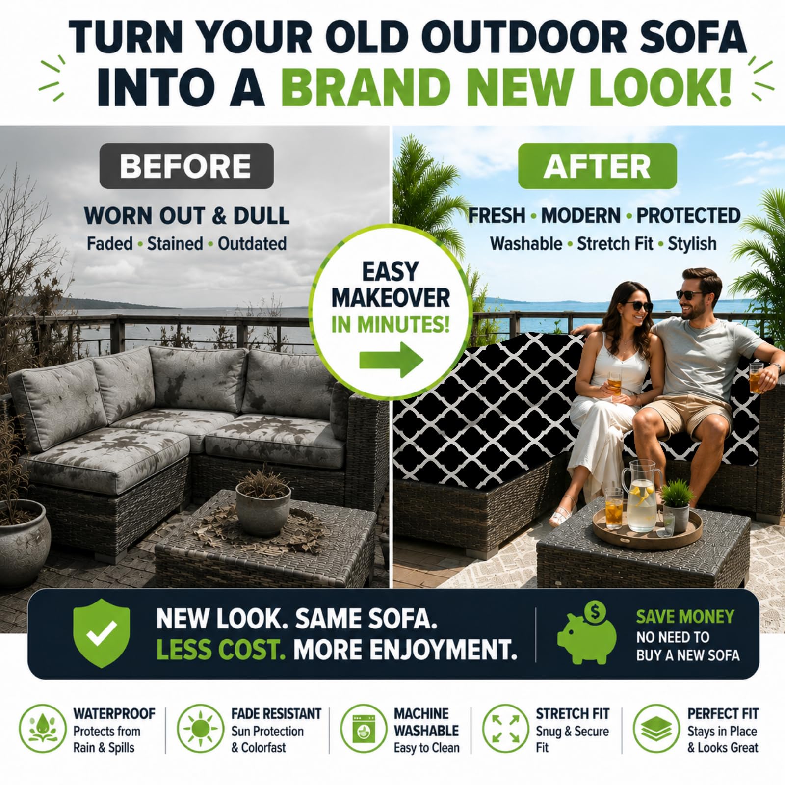 BIETYONE outdoor patio scene showing stylish cushions improving decor