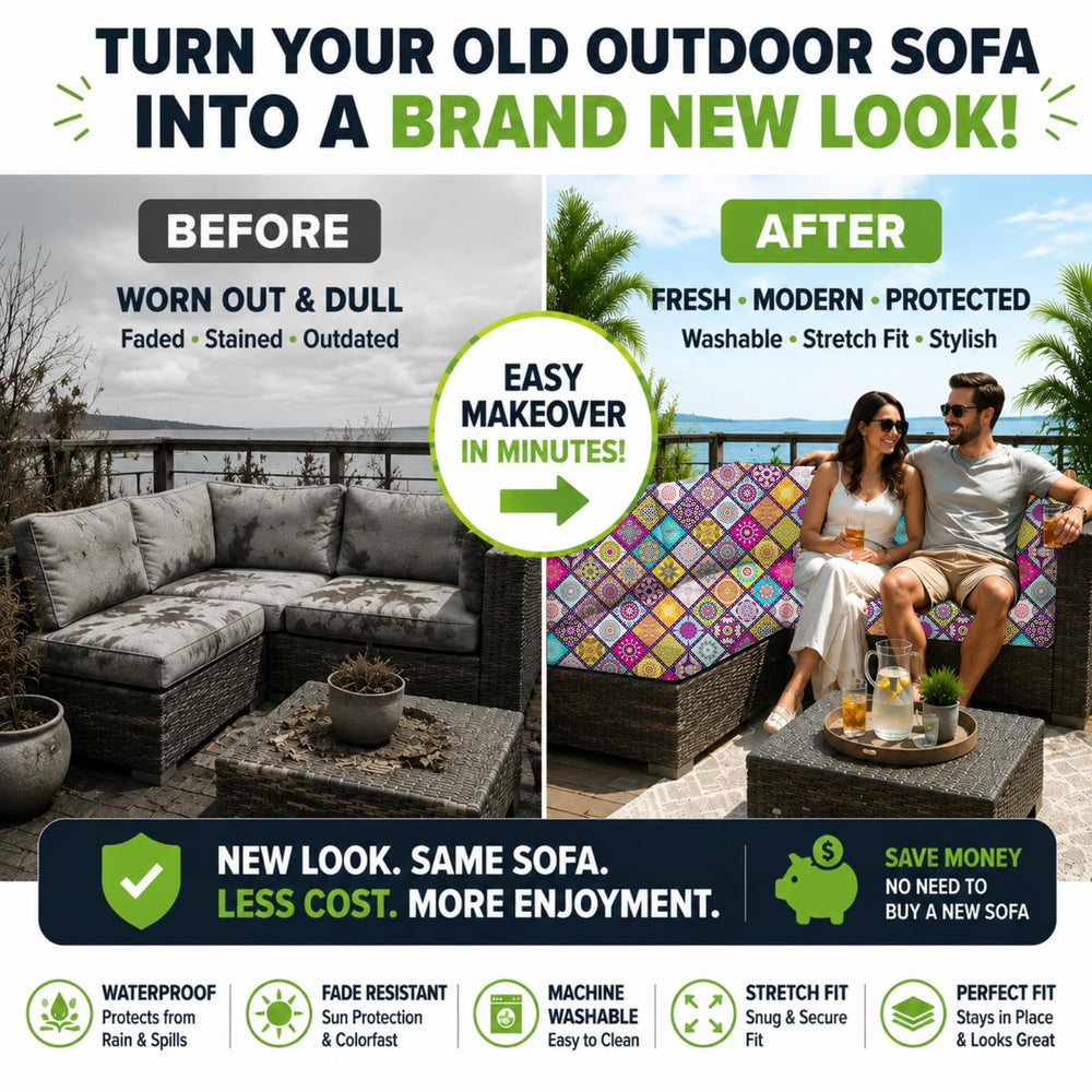 BIETYONE cover stretched over patio sofa cushion showing snug tailored fit