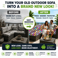 BIETYONE cover stretched over patio sofa cushion showing snug tailored fit