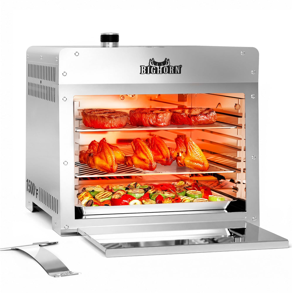 BIG HORN front view of 16-inch broiler showing compact durable design and quick setup