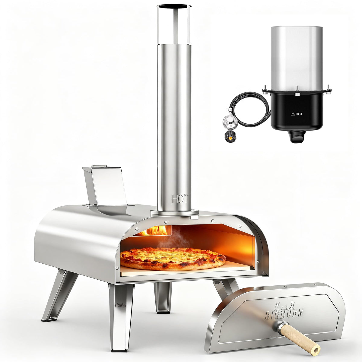 BIG HORN front view of portable oven showing compact design and fast setup