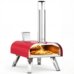 BIG HORN front view of red pizza oven showing compact design and portability benefit