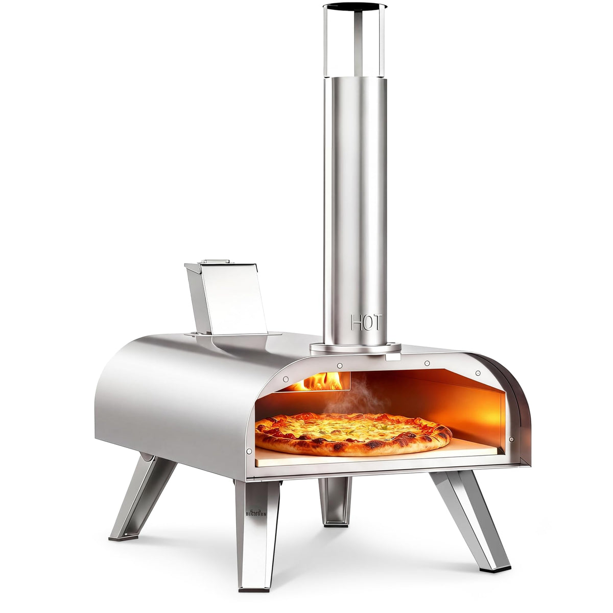 BIG HORN front view stainless steel oven showing sturdy build and portability