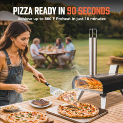BIG HORN oven in use with pizza inside demonstrating rapid high-heat cooking