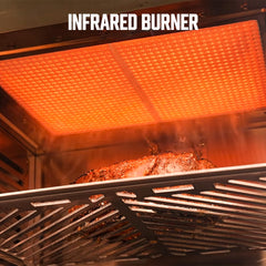 BIG HORN close-up of infrared burner showing concentrated top-down heat for searing