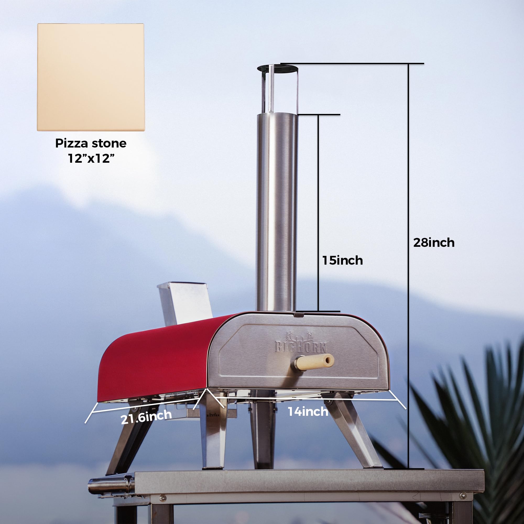 BIG HORN pellet hopper and hardwood pellets showing authentic wood-fired flavor benefit