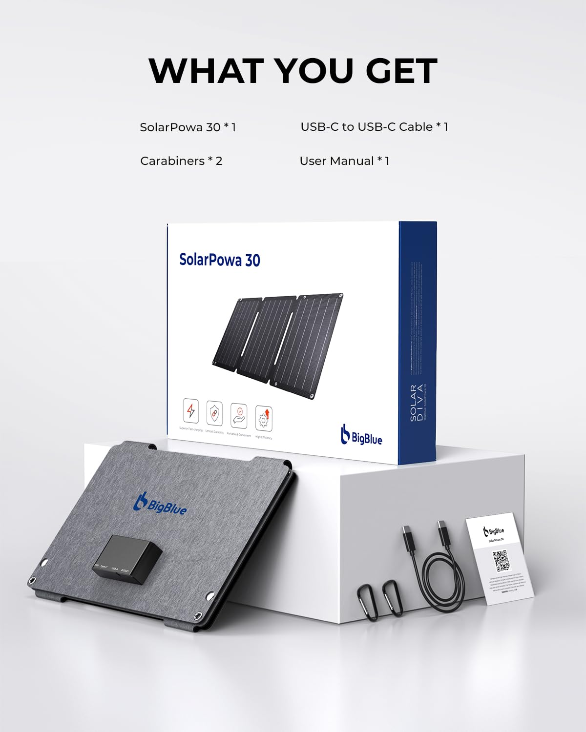BigBlue unfolded on campsite table providing solar power for devices