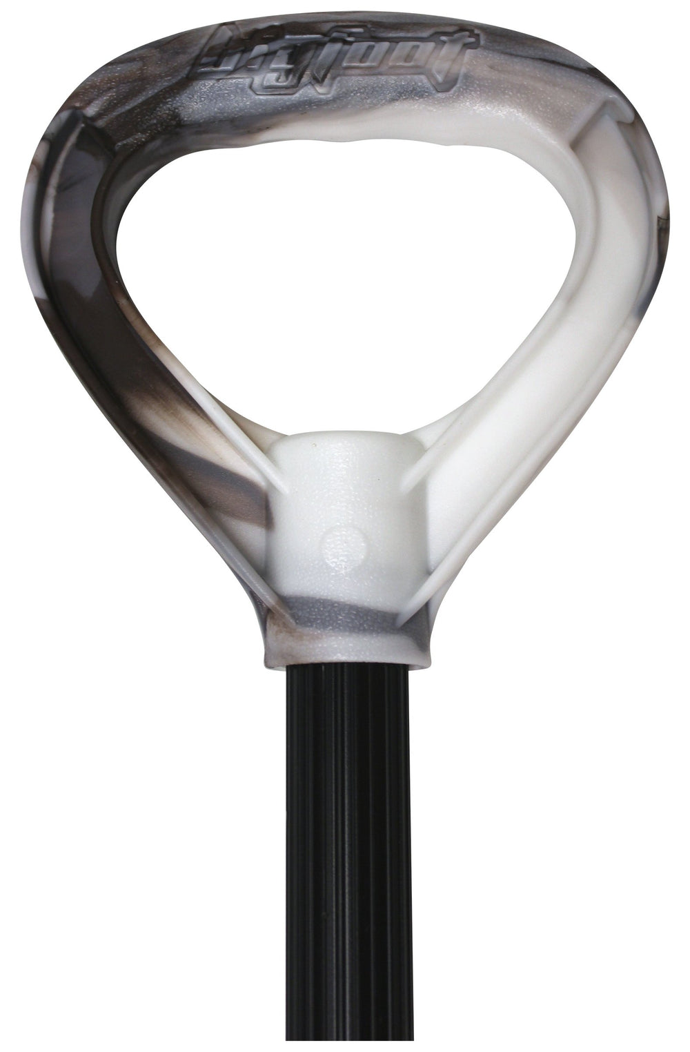 Bigfoot handle detail showing steel-core and D-grip for comfortable control