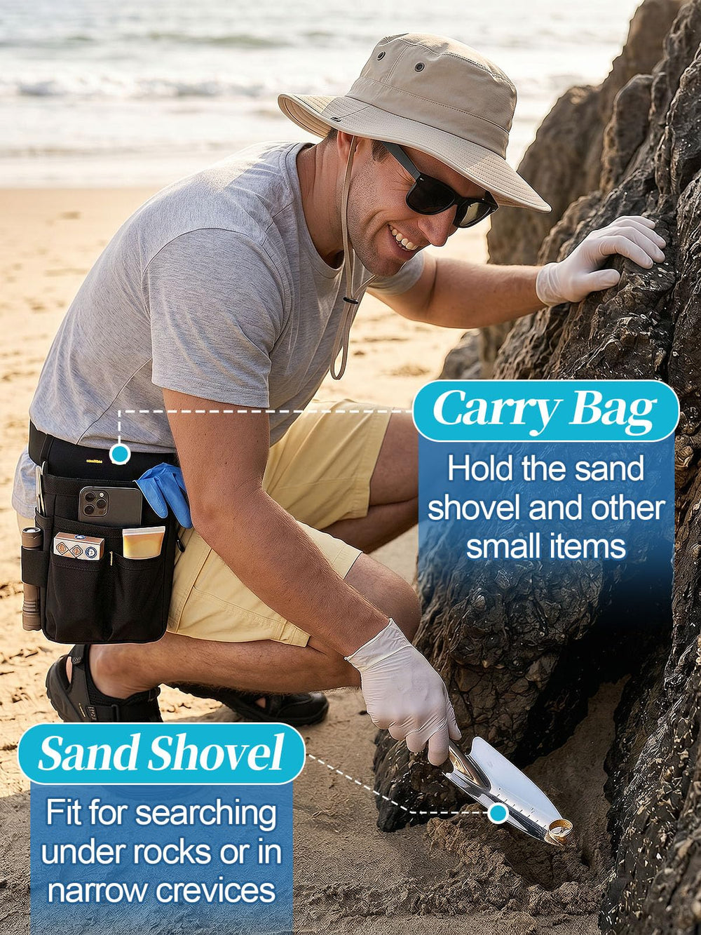 Biggun scoop in use on the beach recovering a small find from wet sand
