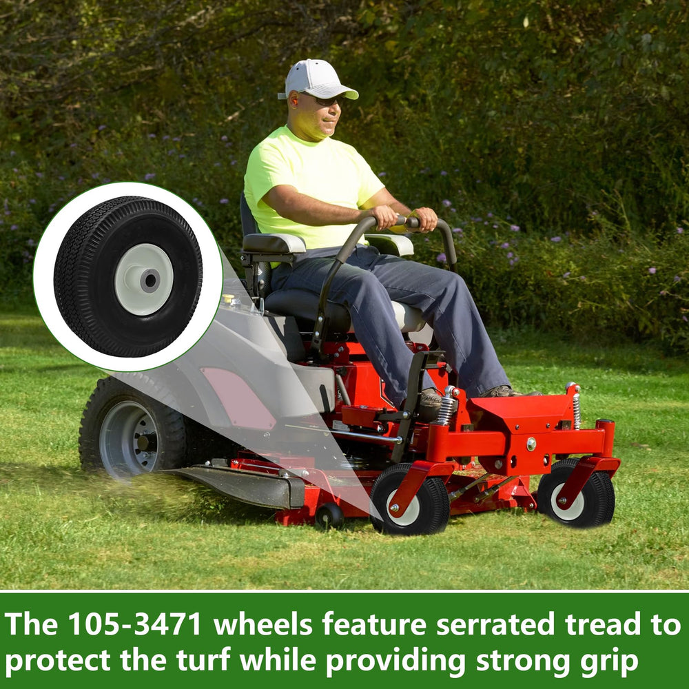 BigHead wheel on lawn while mowing showing turf-friendly traction and smooth steering