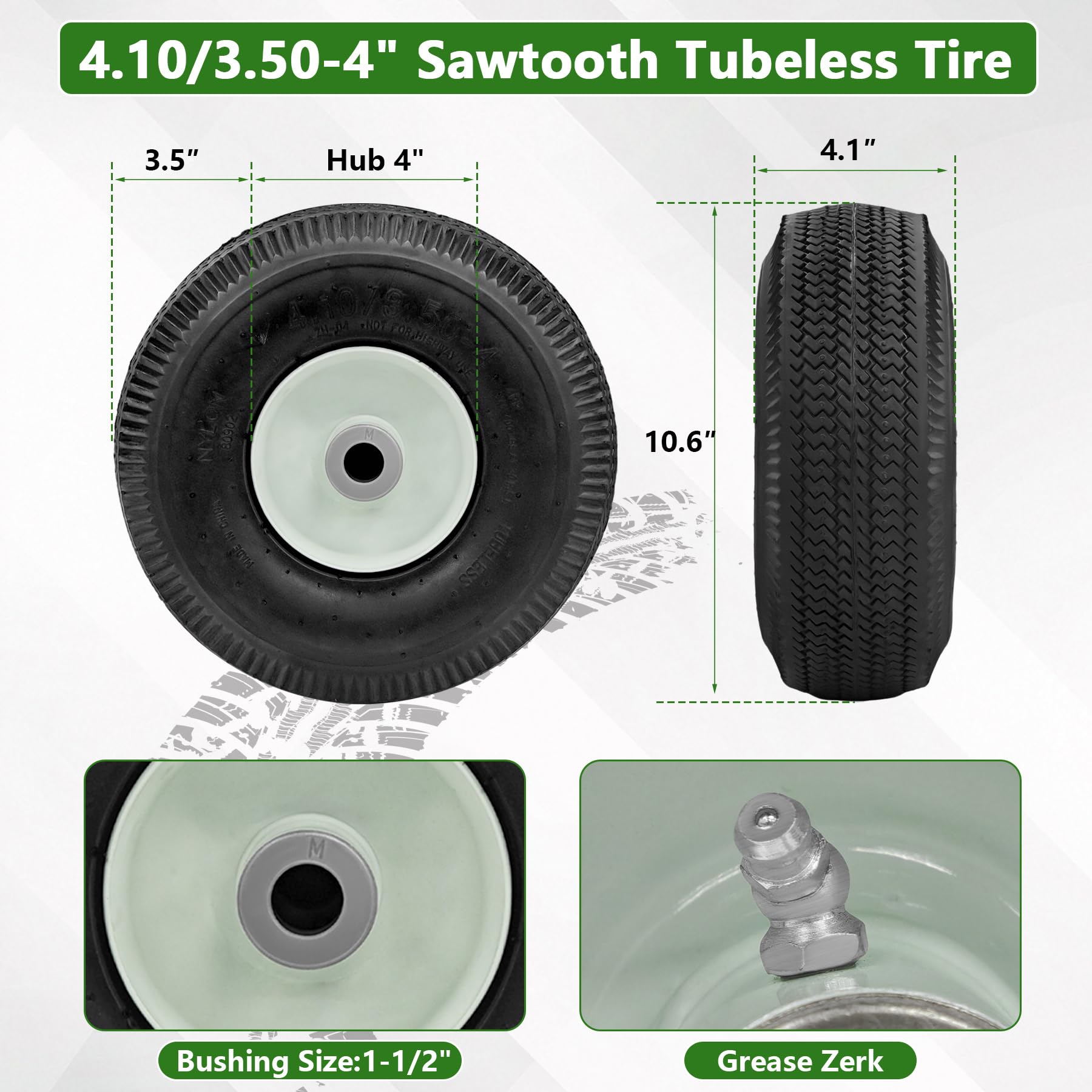 BigHead close-up of sawtooth tire tread offering improved traction and turf protection