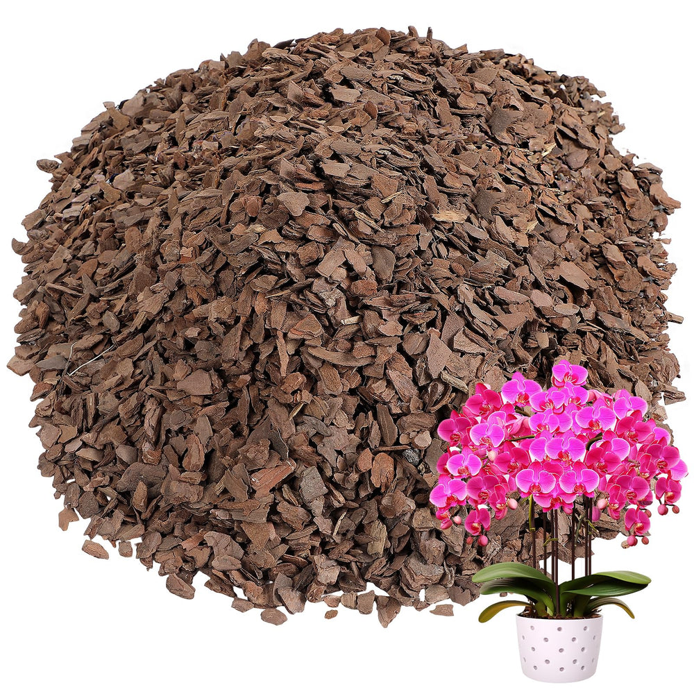 Bigmeta front packaging of 8qt orchid bark showing product volume and benefit of bulk supply