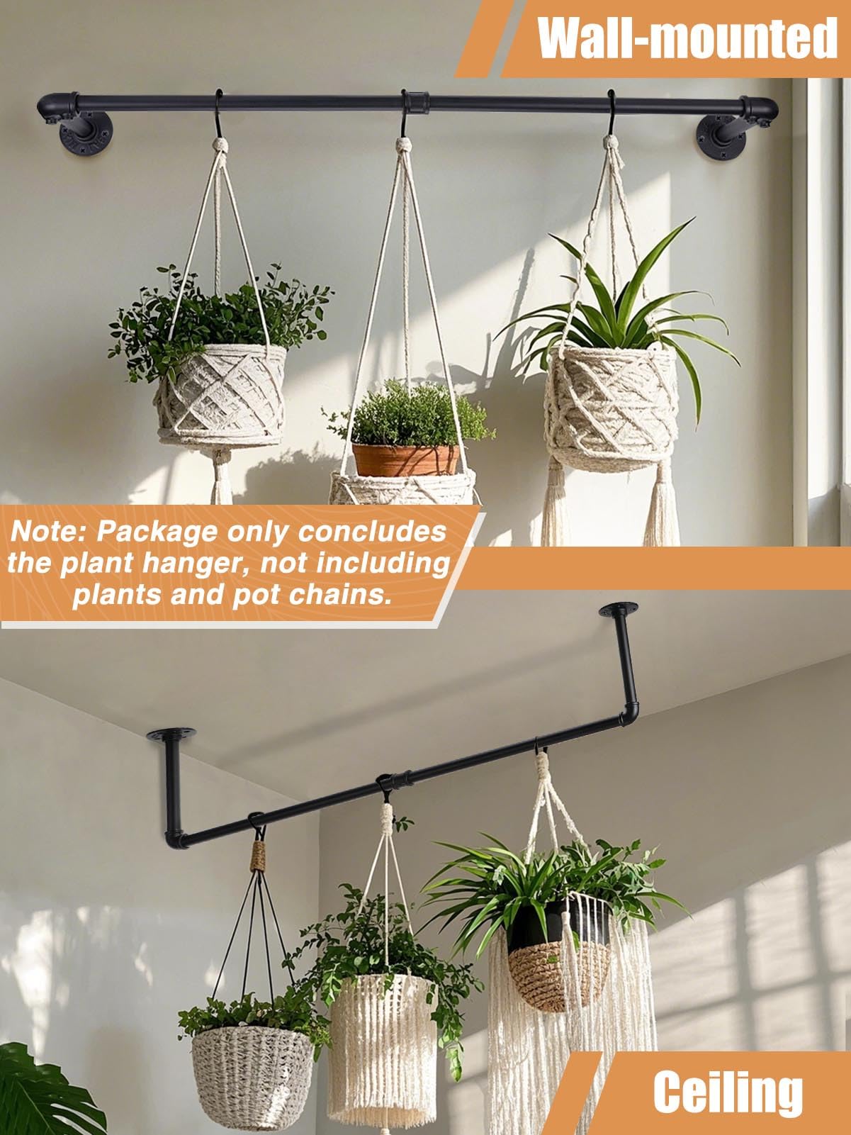 Bigmeta installed ceiling hang setup showing multiple pots suspended and space-saving advantage