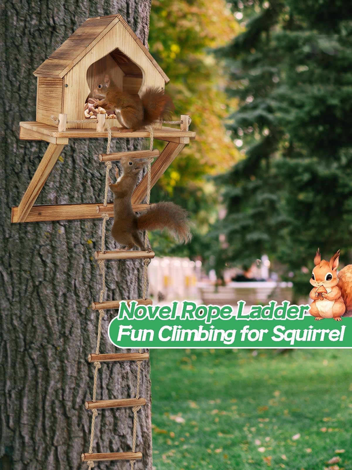 Bigmeta feeder mounted on a tree demonstrating stable hang and minimal sway benefit: steady placement