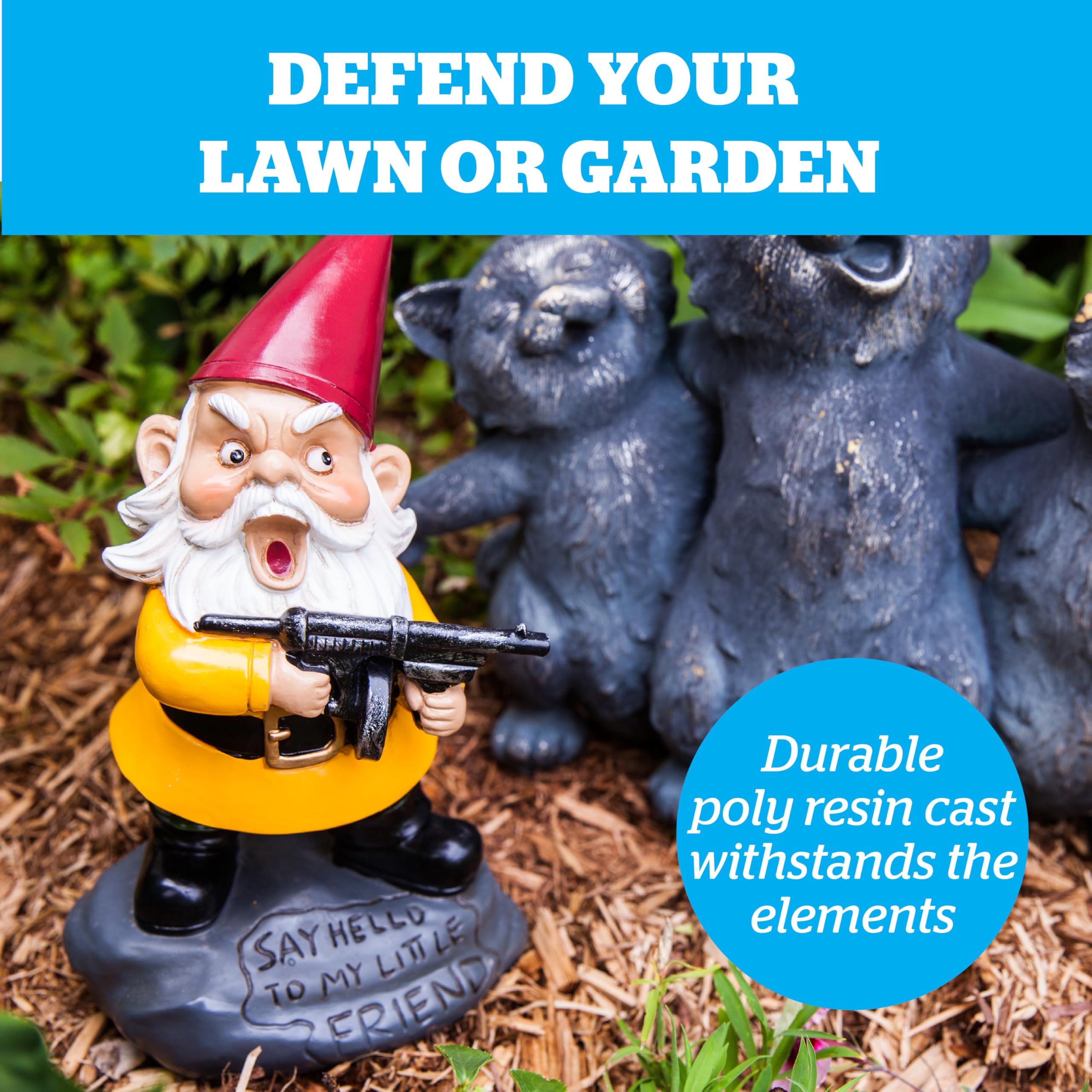 BigMouth Inc gnome on patio setting adding personality to outdoor decor