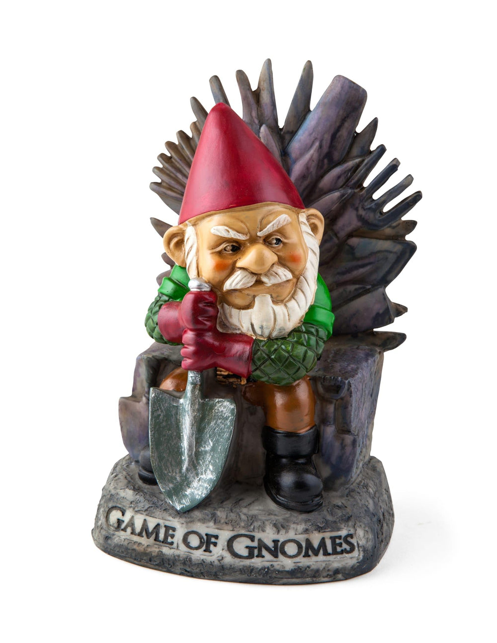 BigMouth Inc front view of gnome statue showing colorful paint and stance, enhances garden charm