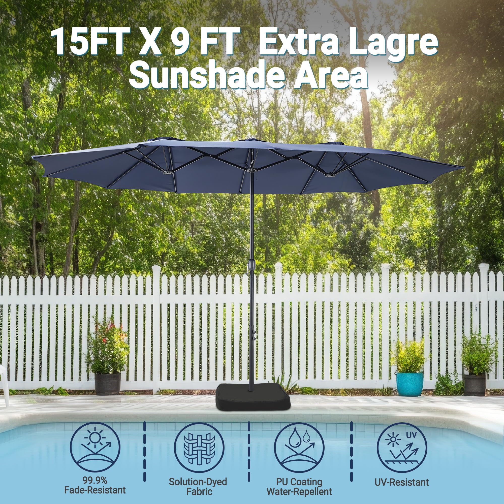 Bigroof umbrella base assembled with cross stand demonstrating stability