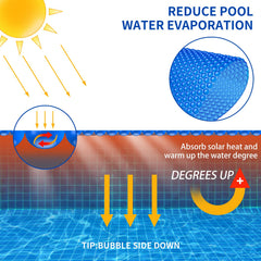 BigXwell solar blanket on above-ground pool reducing evaporation and debris
