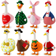 BIHDXL front view of all eight holiday goose outfits showing variety and bold colors