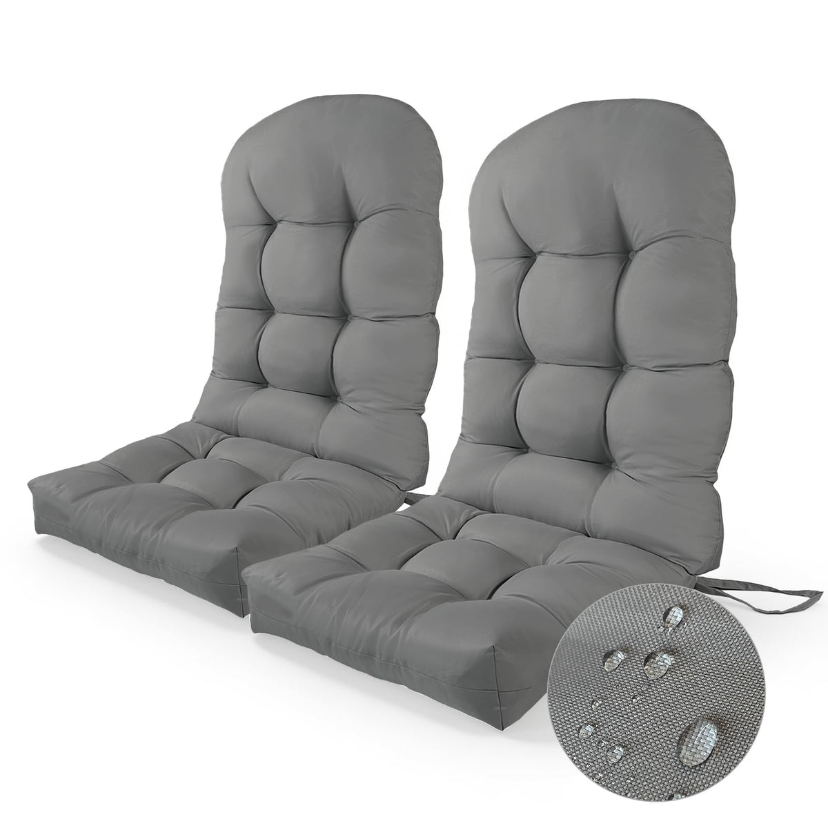 Bilimili front view of two dark grey Adirondack cushions showing neat finish and fit