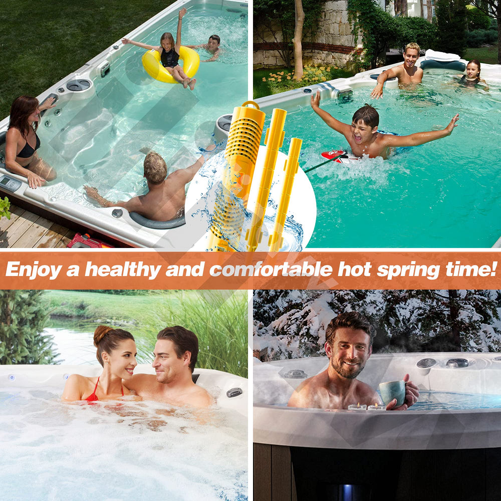 Bilinavy sticks placed near a home spa illustrating cleaner clearer water