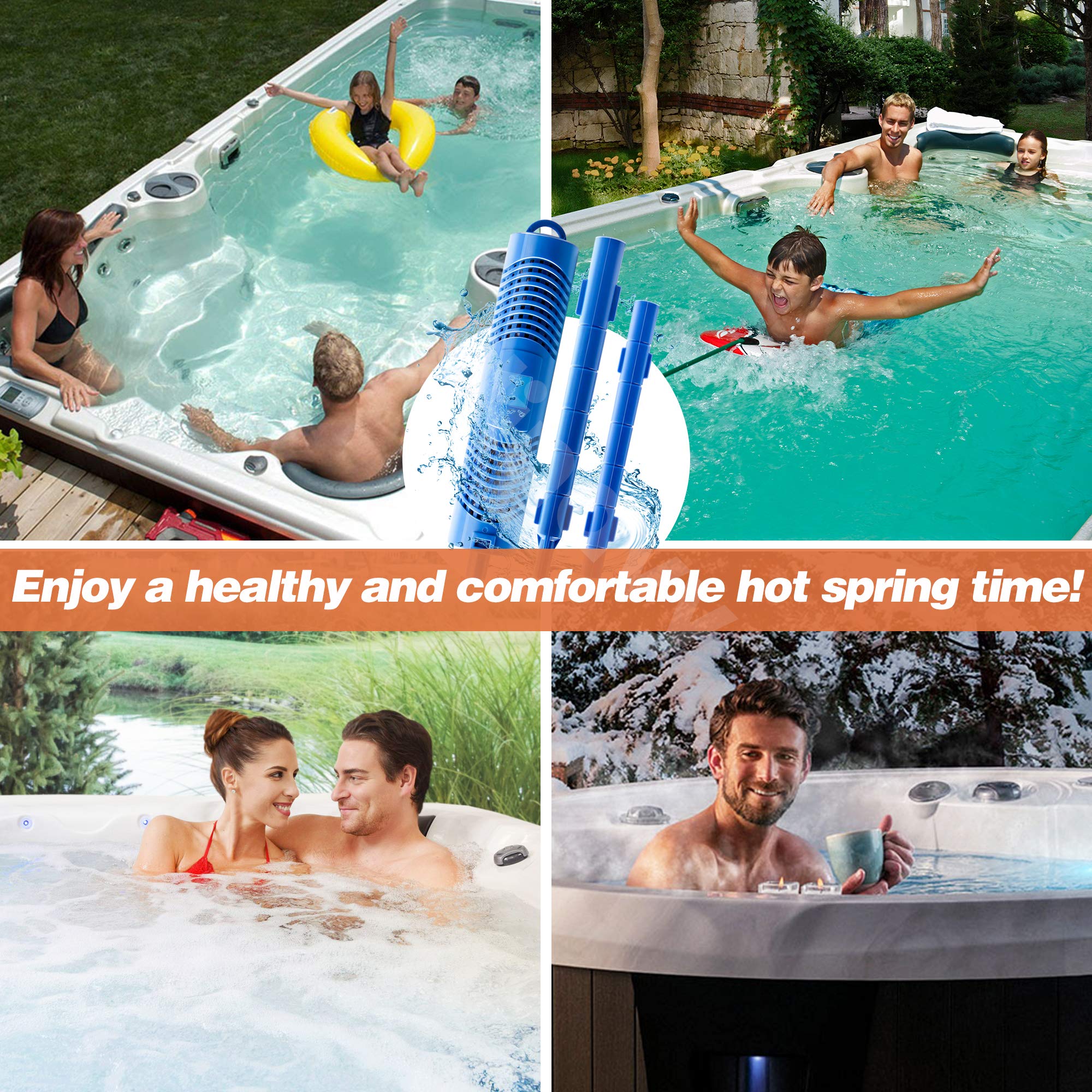 Bilinavy mineral sticks pictured in a home spa setting showing improved water clarity benefit