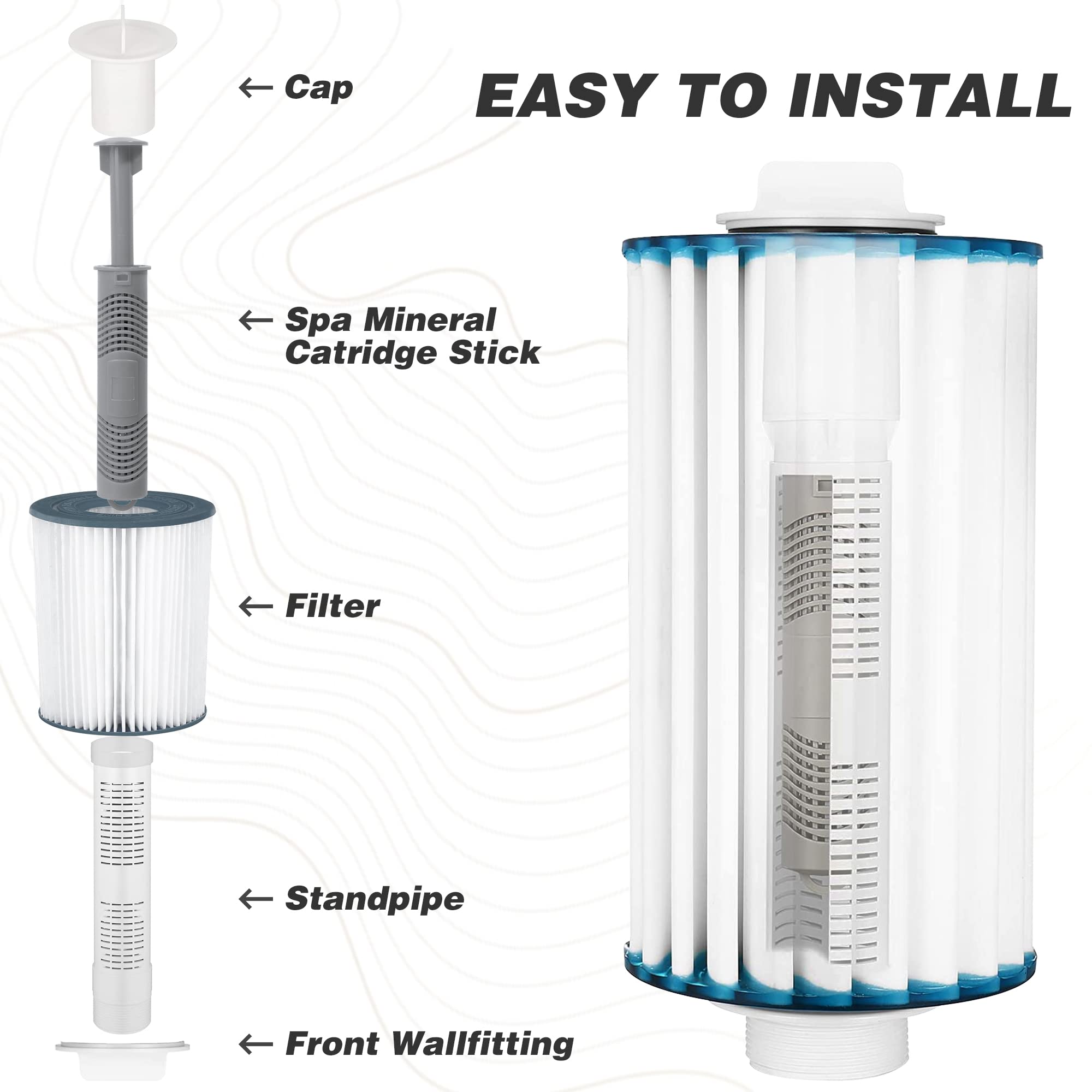 Bilinavy sticks beside a hot tub filter illustrating scale and compatibility