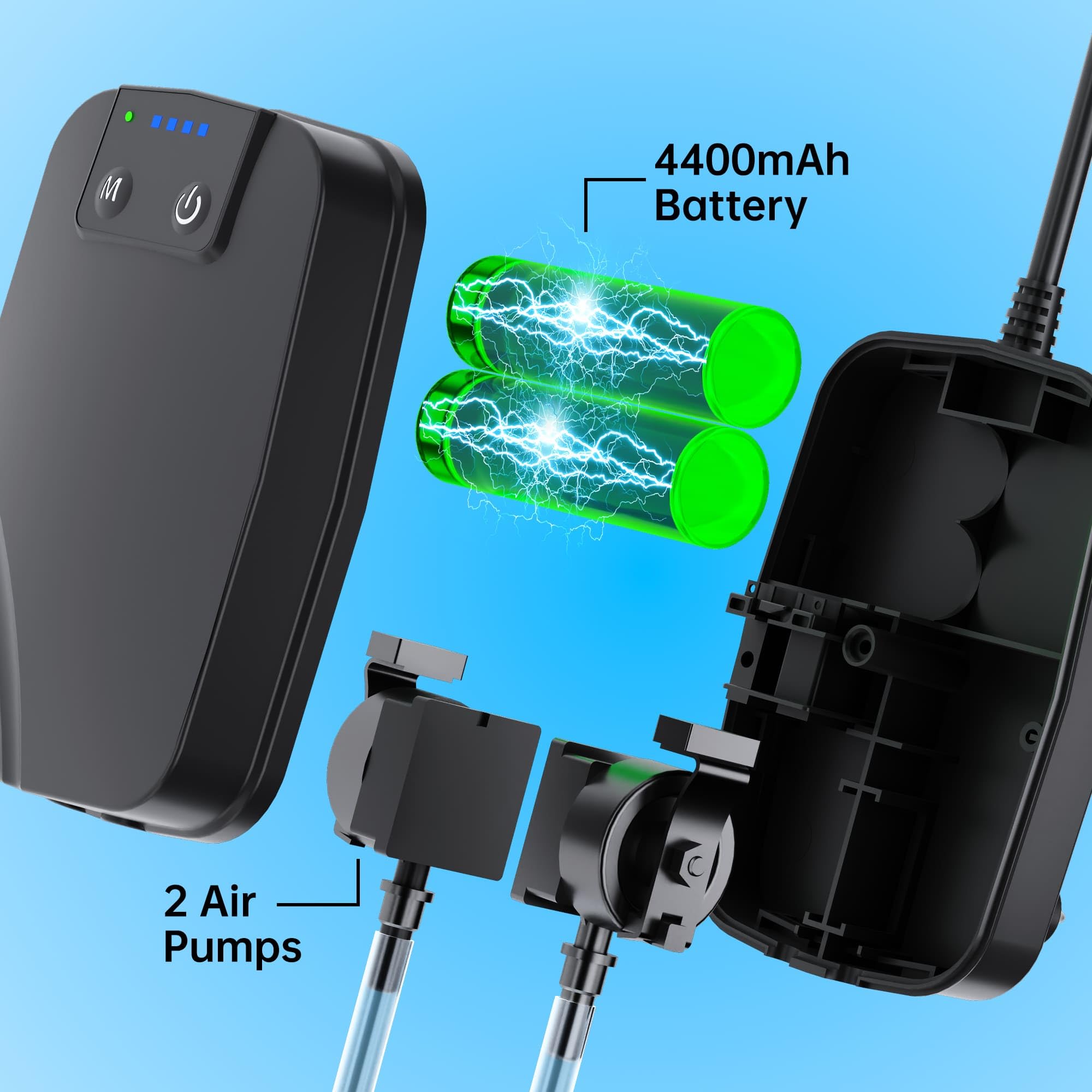 Biling detailed view of the dual air outlets providing broader oxygen distribution across pond