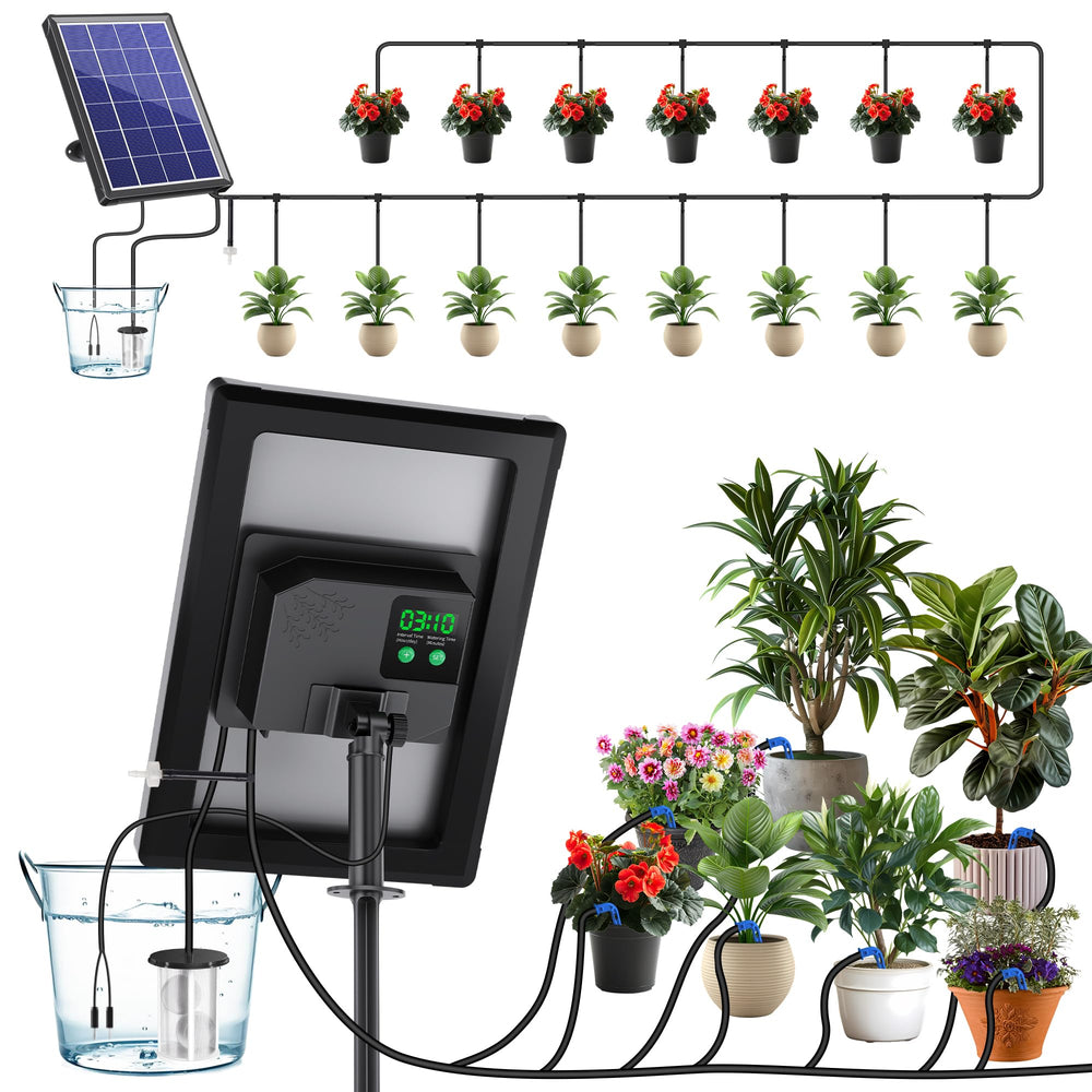 Biling front unit overview showing compact solar-powered irrigation benefits