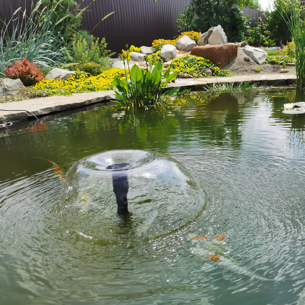 Biling installed pond view demonstrating wire-free fountain enjoyment