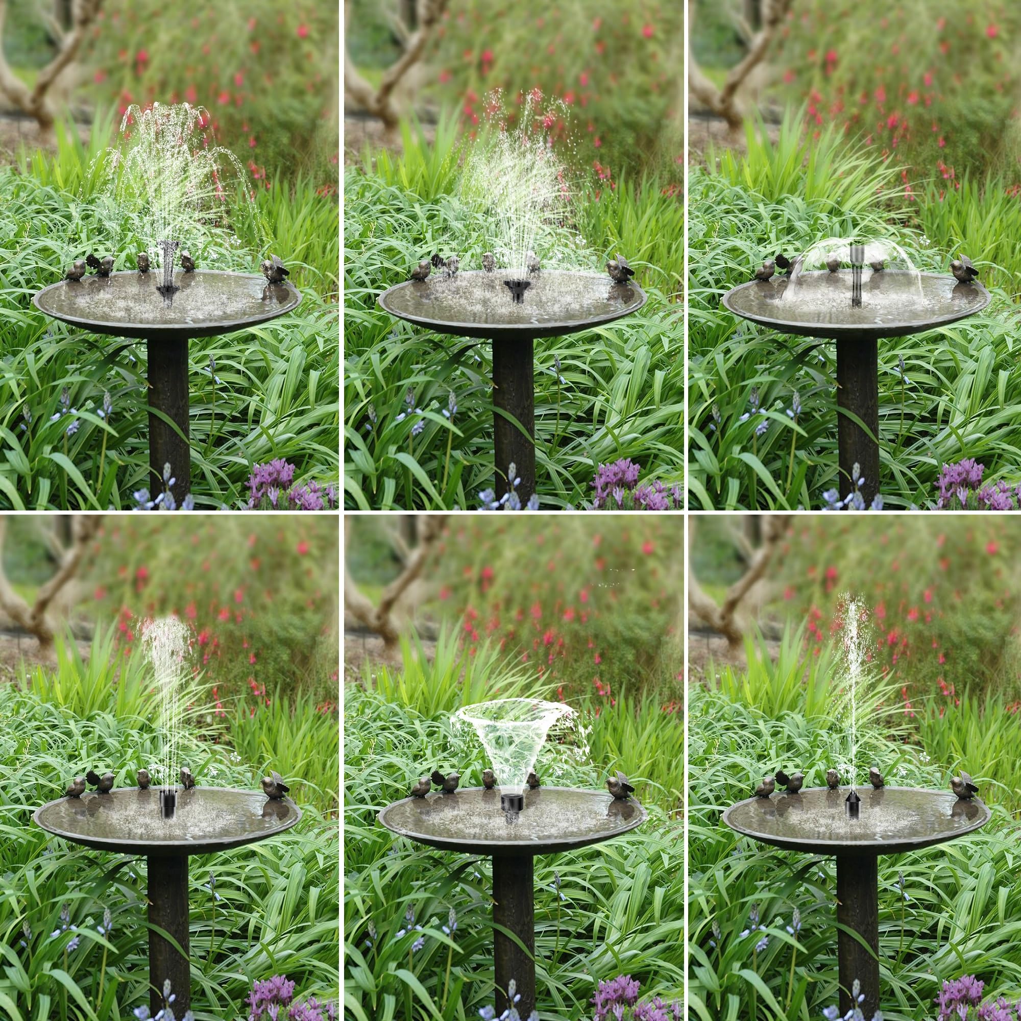 Biling pump in birdbath lifestyle scene attracting birds and enhancing garden