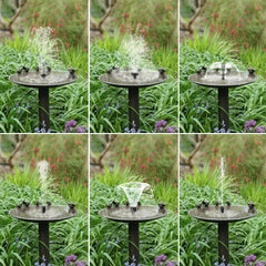 Biling pump in birdbath lifestyle scene attracting birds and enhancing garden