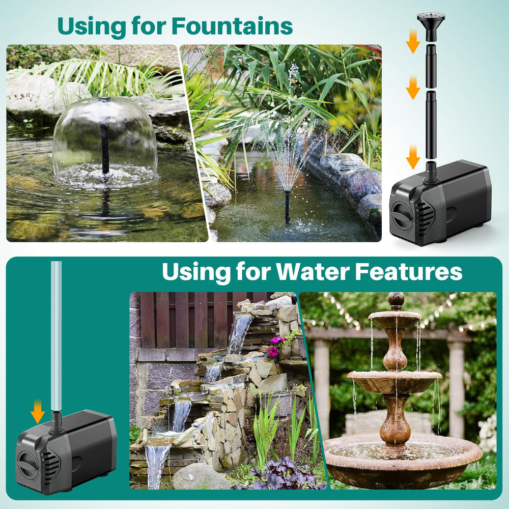Biling pump installed in garden pond showing quiet, aesthetic water flow