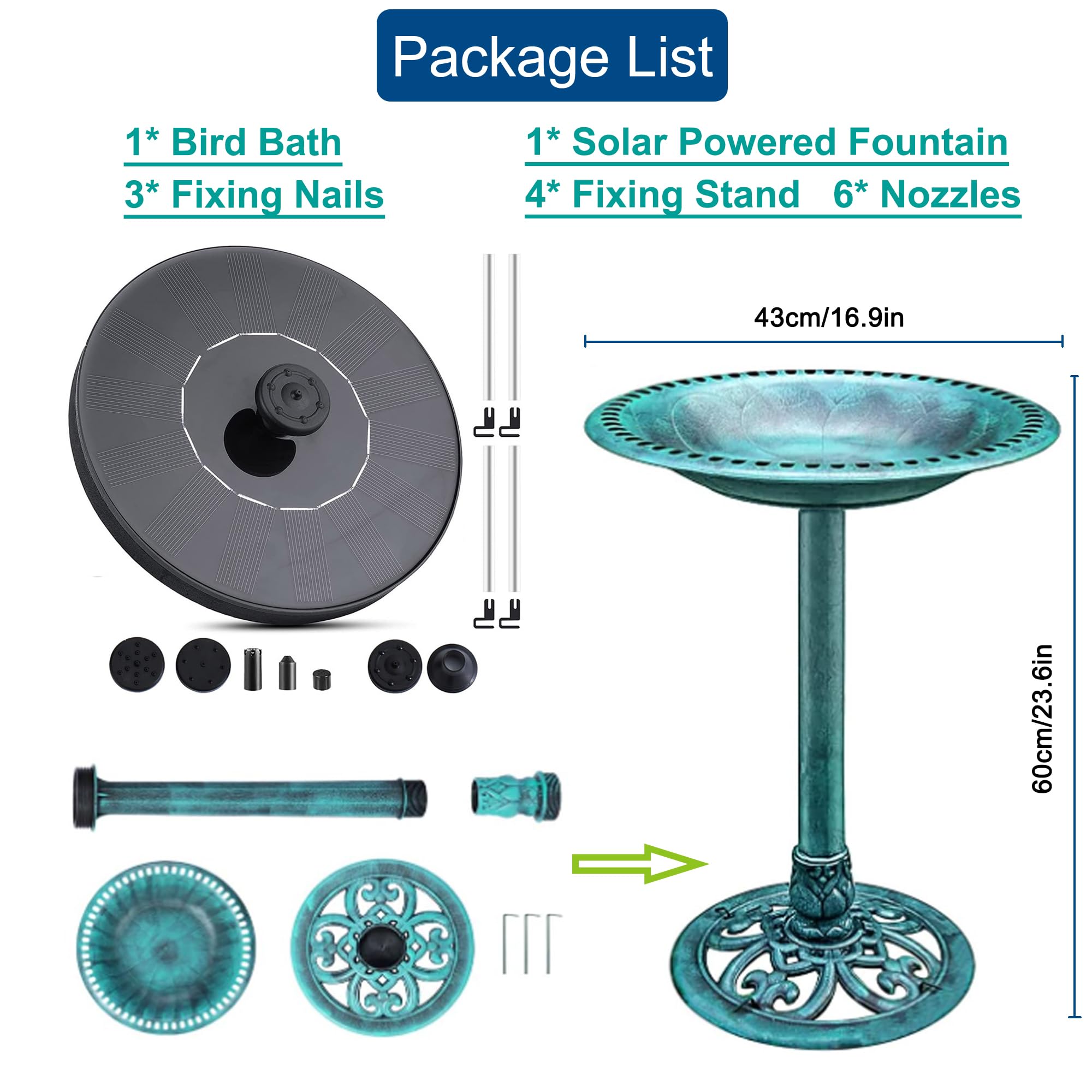 Binager bird bath next to patio chair showing 24 inch height for scale and placement