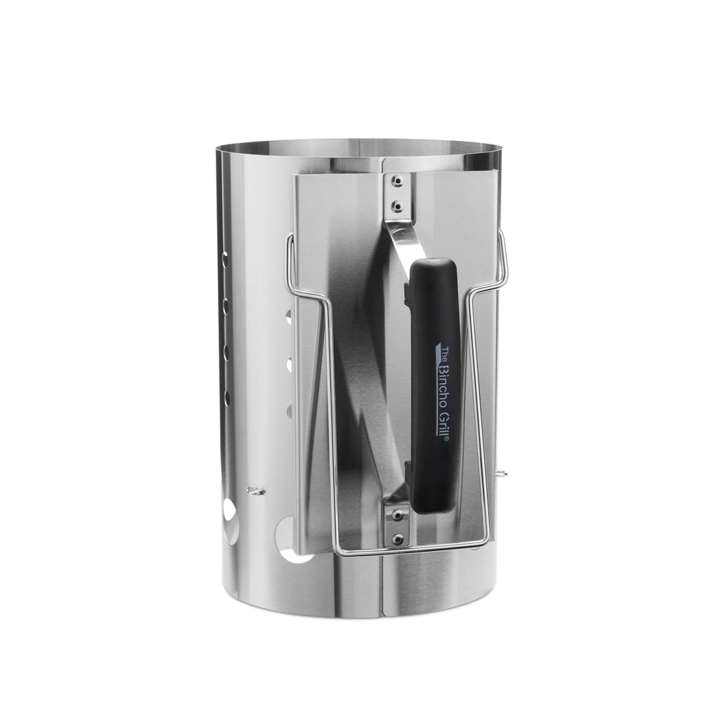 The Bincho Grill handle close-up showing metal heat shield and safer handling