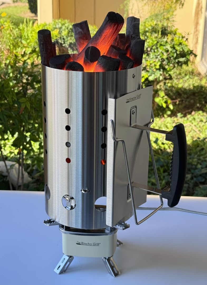 The Bincho Grill paired with The Bincho Grill camping burner for efficient ignition