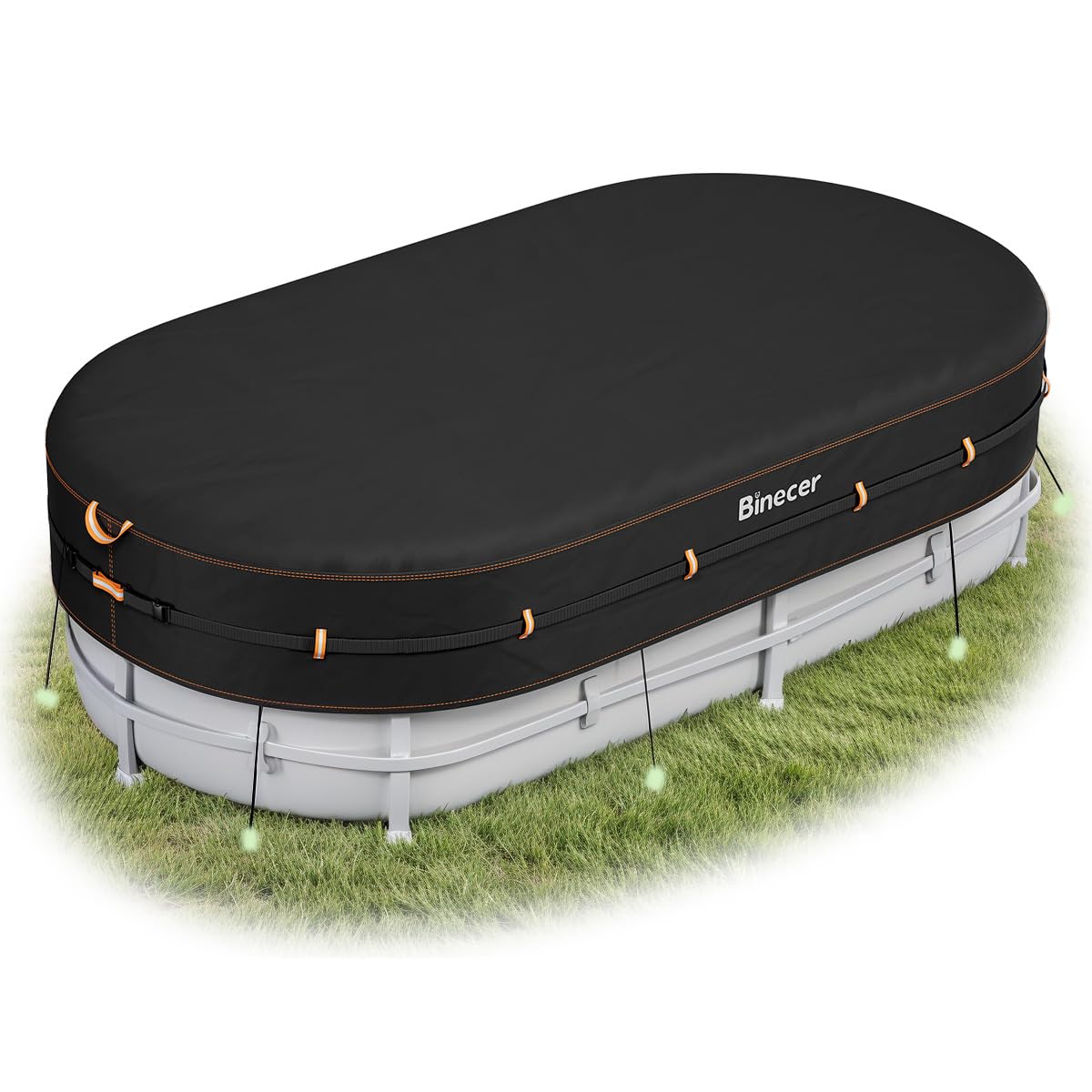 Binecer front view of the full 12x18 ft cover showing secure fit and protection
