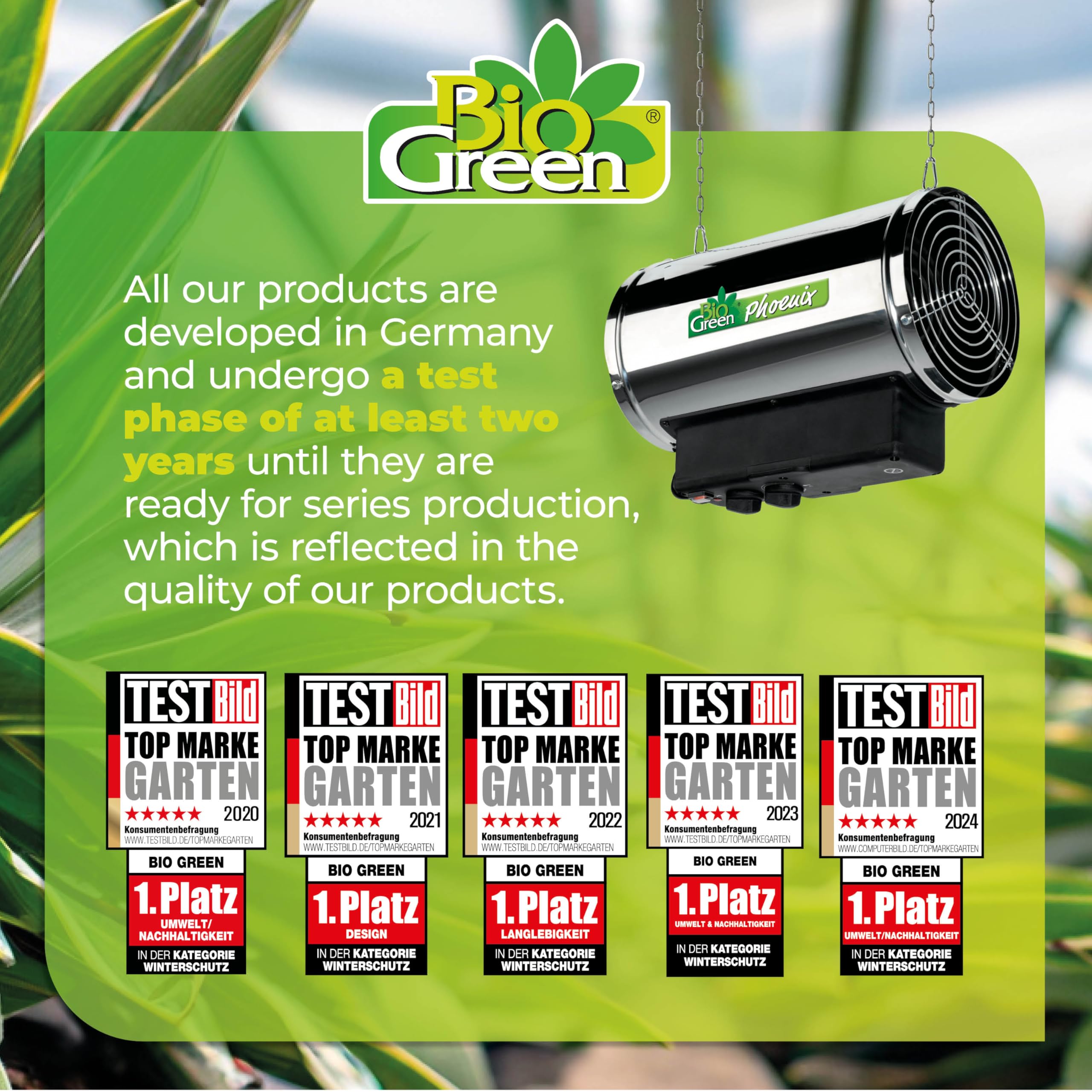 Bio Green PHX 2.8 packaging and included chains and brackets for quick installation