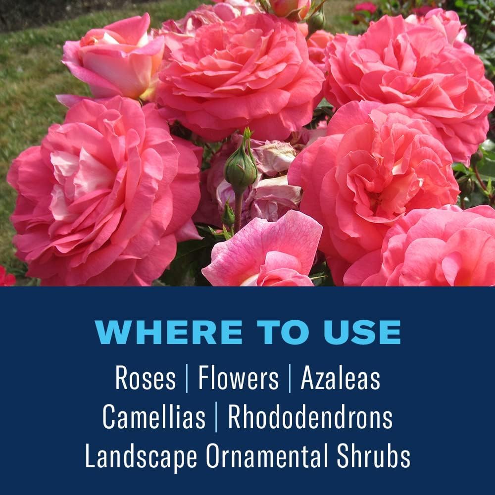 BioAdvanced label close-up listing shrubs and diseases controlled, clarity