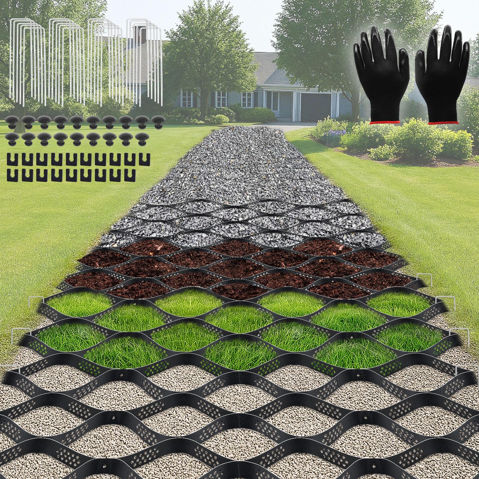 BIOBUBANA front packaging view showing a ready-to-install gravel grid kit benefit: clear contents