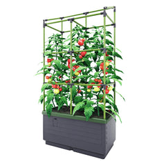 Bio Green planter front view showing compact self-watering design and trellis benefit