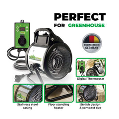 Bio Green PALMA side grill detail highlighting airflow design for even corner heating