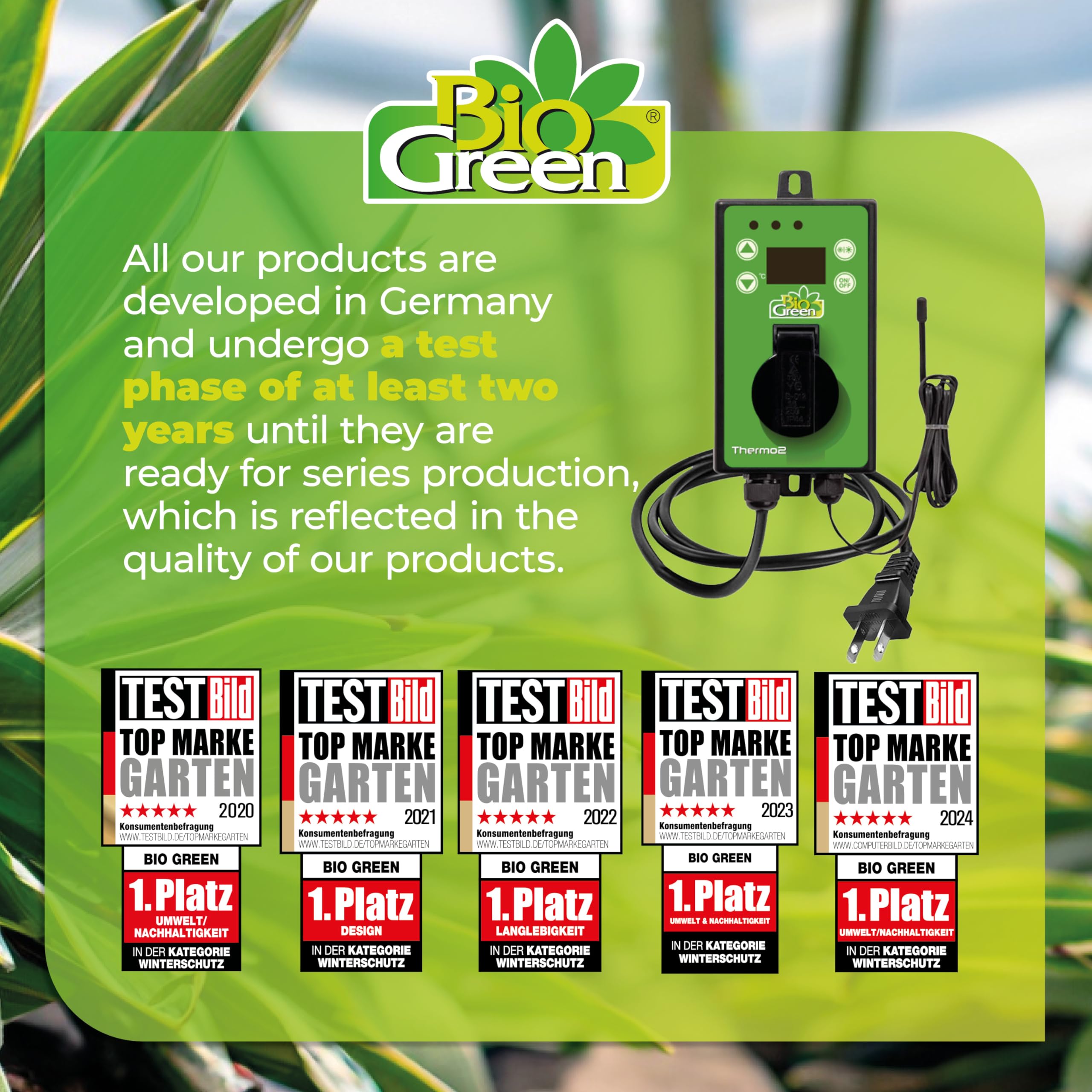 Bio Green Thermo2 size comparison next to hand for compact, space-saving benefit